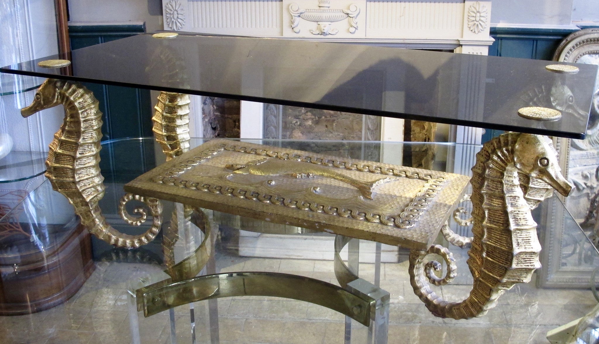 Italian Gold Gilded Metal Sea Horse Coffee Table