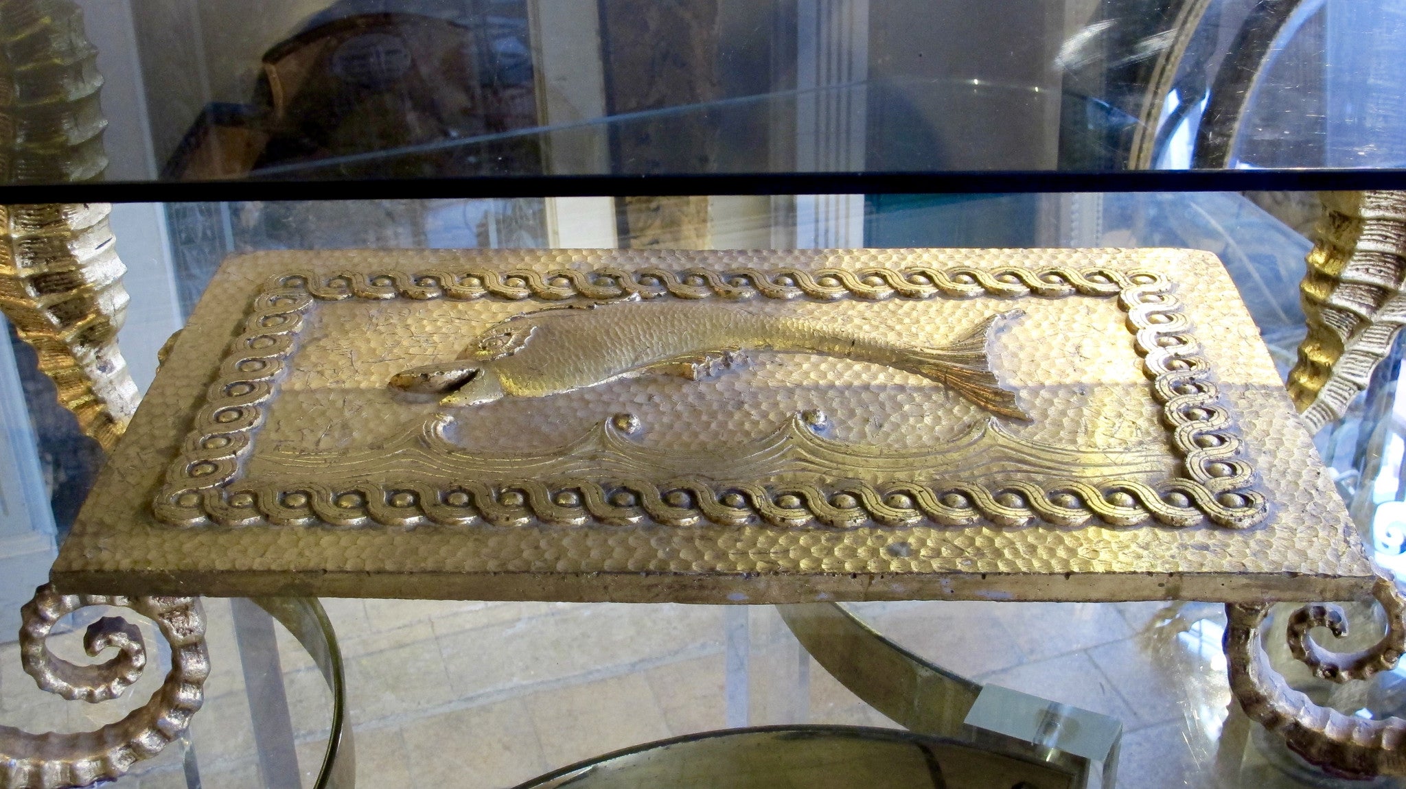 Italian Gold Gilded Metal Sea Horse Coffee Table