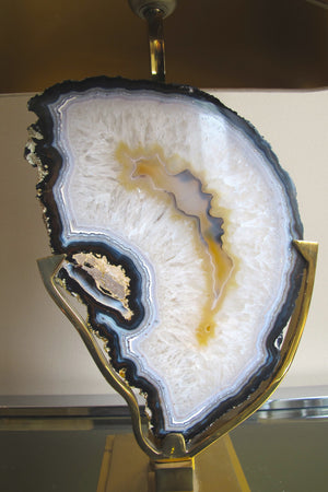 X Impressive 1970s brass and agate table Lamp in the style of Willy Daro.