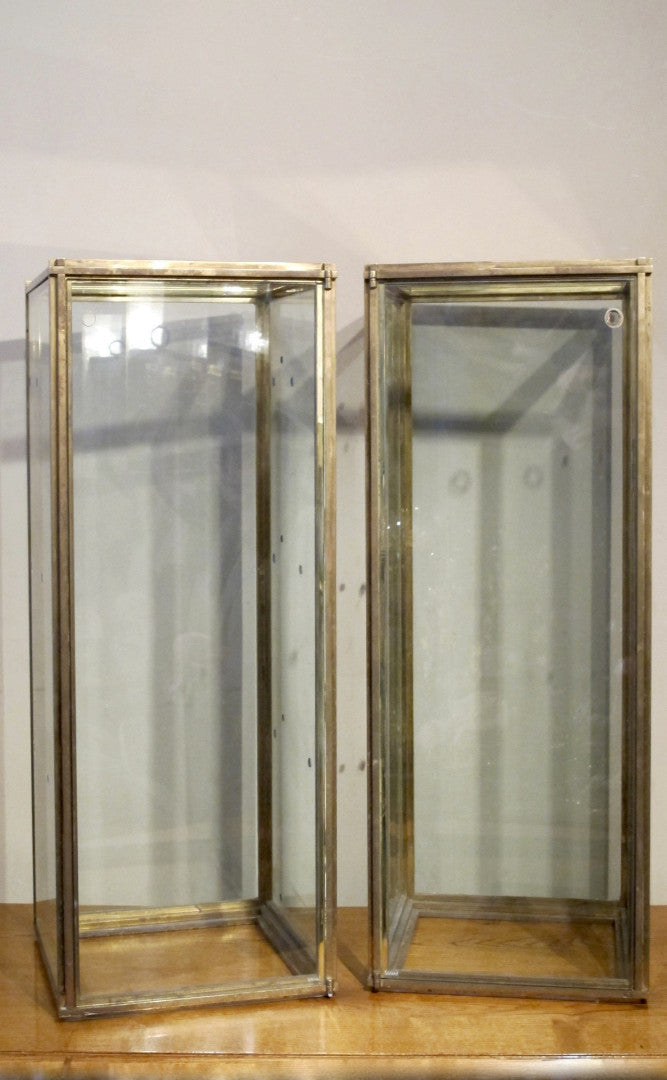 Pair of brass display cabinets