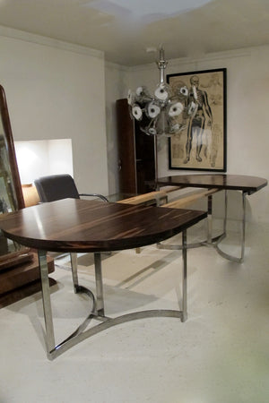 X Exceptional , extending, Merrow Associates Rosewood and Chrome Dinning Table Designed by Richard Young.