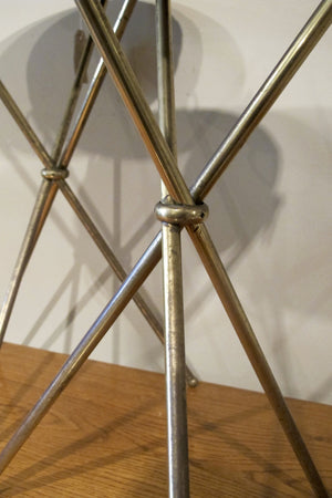 X Pair of decorative brass side  tables with leather tops.