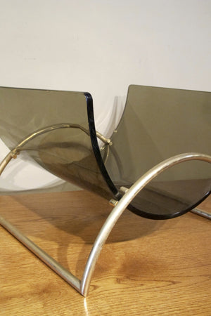 X 1970s glass and brass magazine rack.