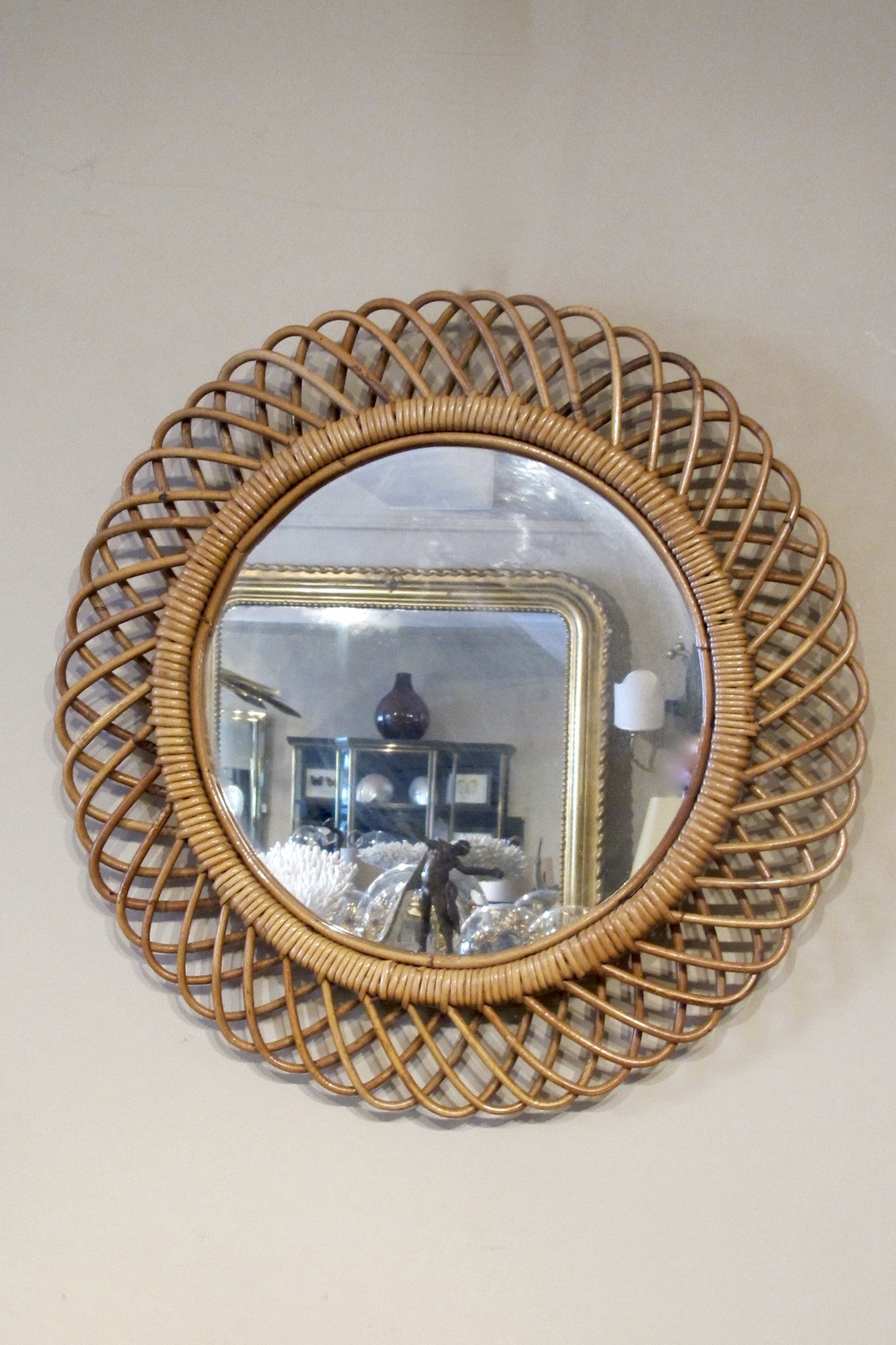 X Set of 5 1950s italian rattan Mirrors
