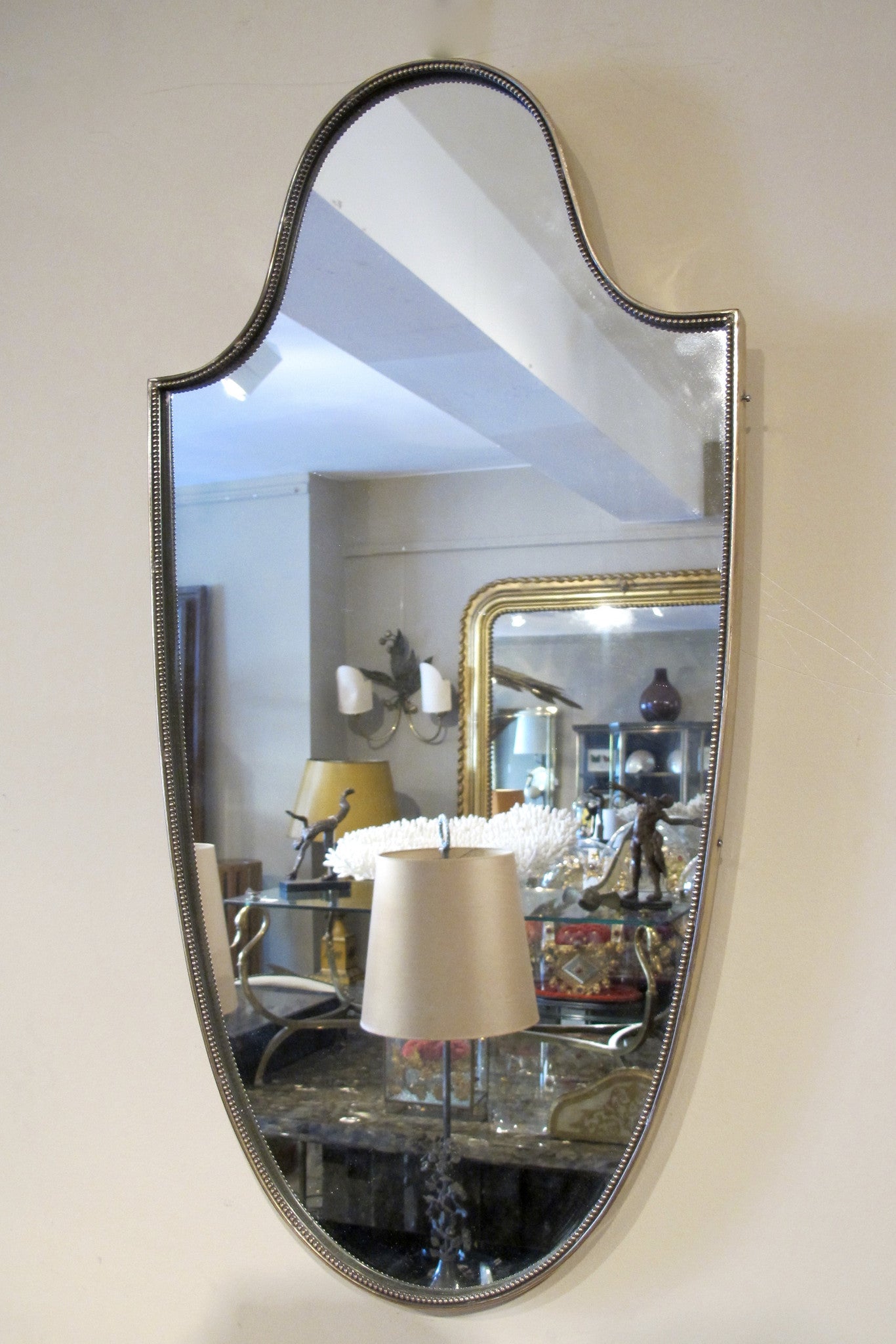 X 1950s Italian brass framed wall mirror