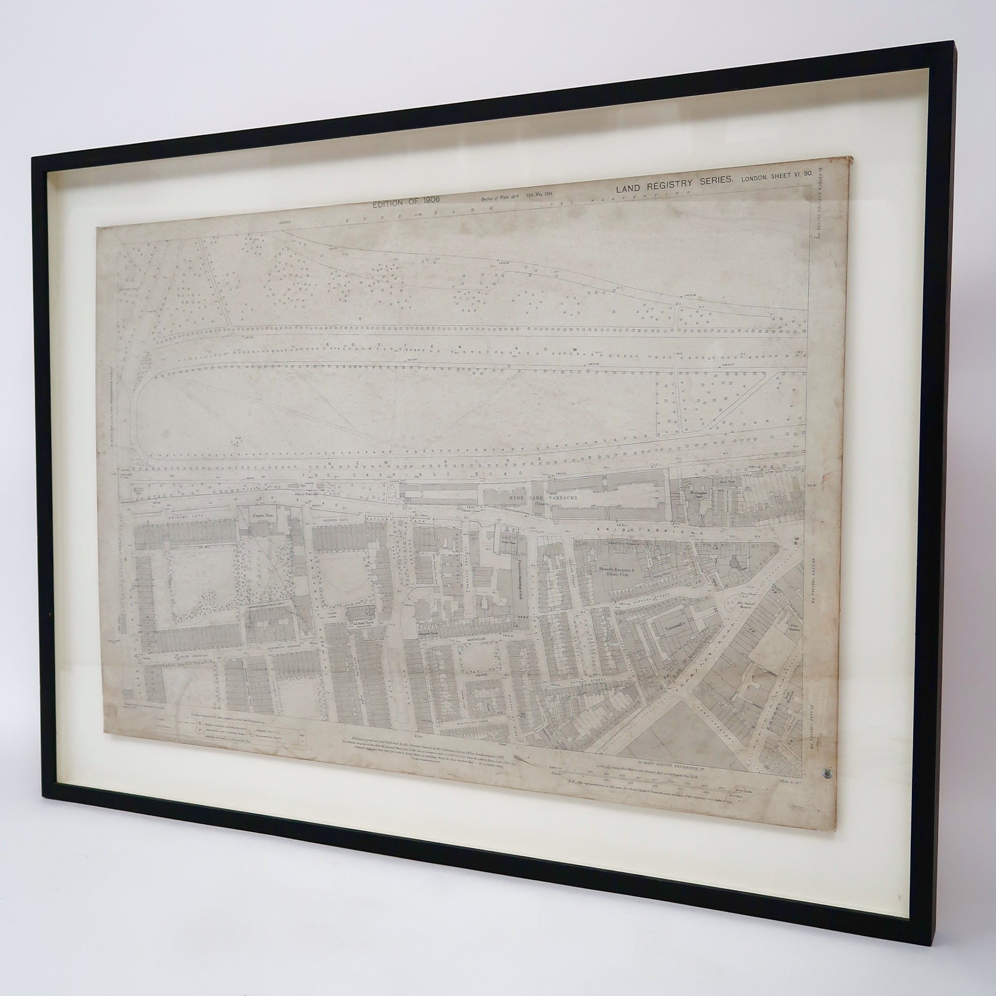 Original framed Land registry map of Hyde park and Knightsbridge circa 1900 .