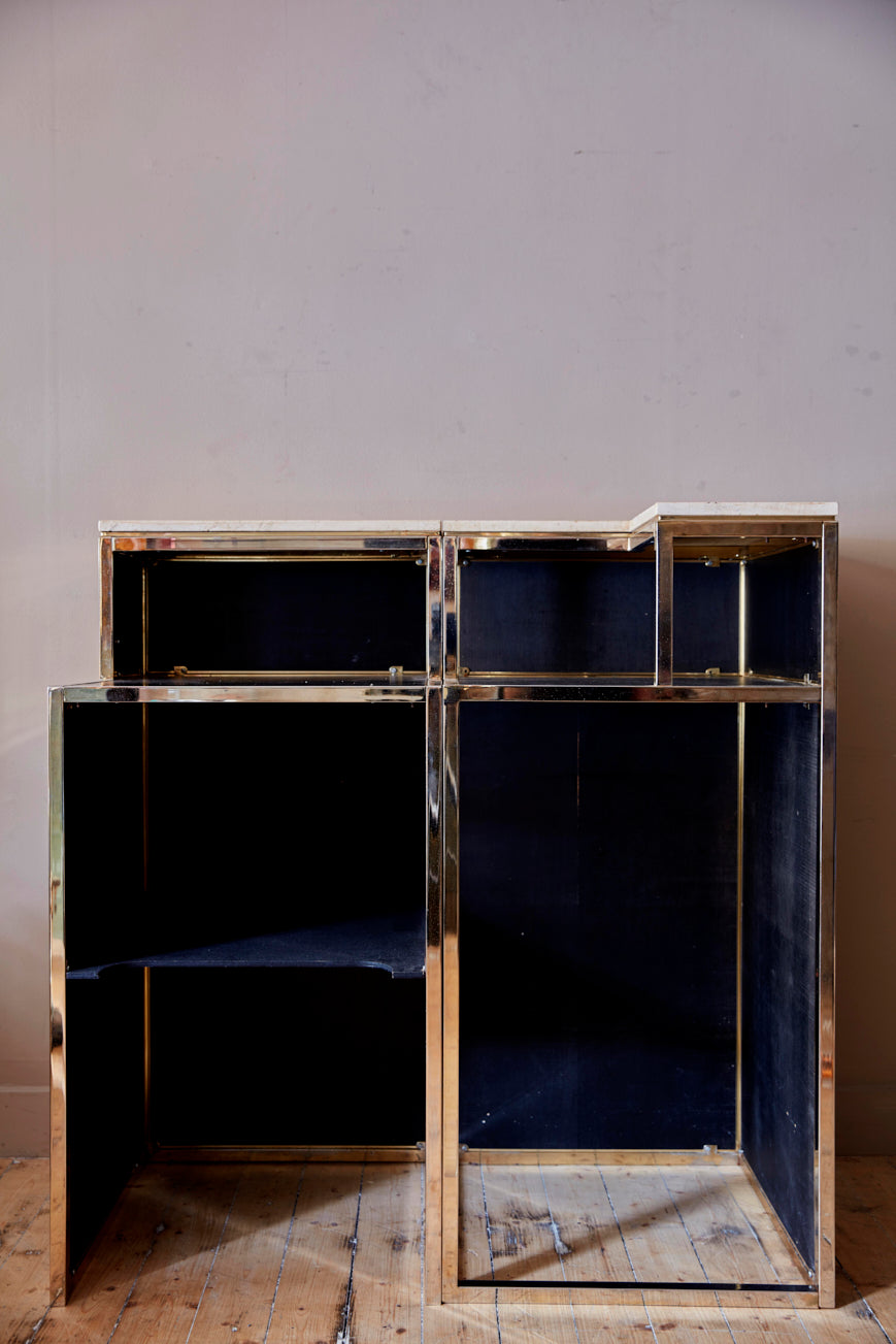 Striking 1970's Italian Black and gold bar with Travertine marble top.