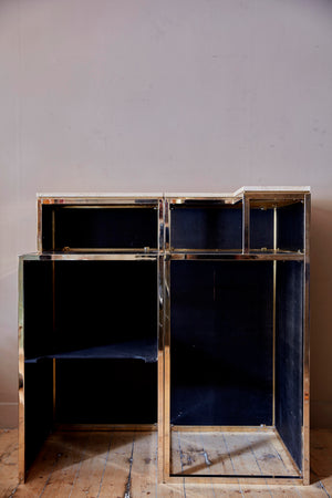Striking 1970's Italian Black and gold bar with Travertine marble top.