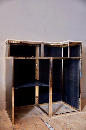 Striking 1970's Italian Black and gold bar with Travertine marble top.