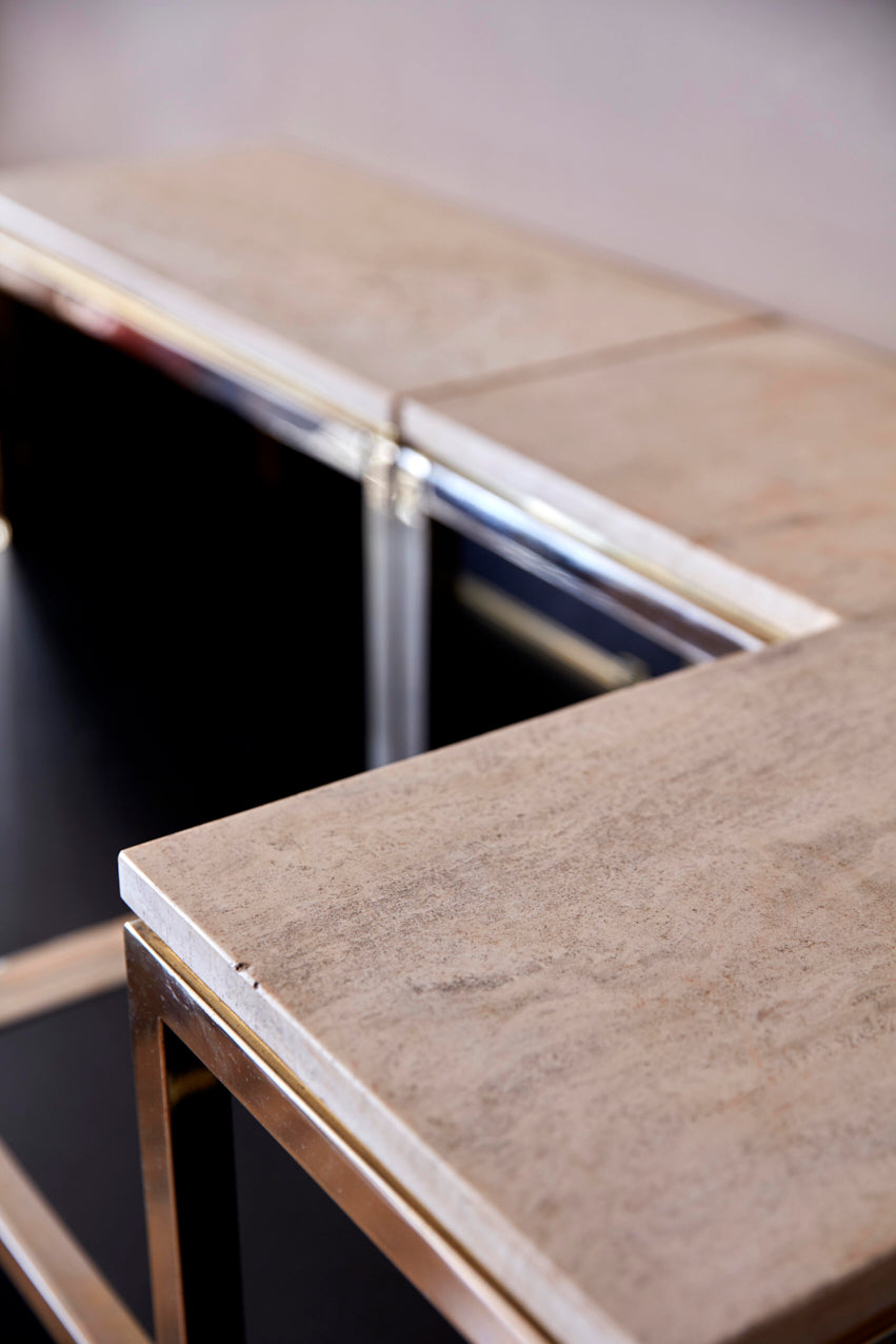 Striking 1970's Italian Black and gold bar with Travertine marble top.