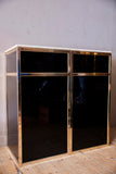 Striking 1970's Italian Black and gold bar with Travertine marble top.