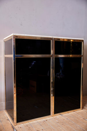 Striking 1970's Italian Black and gold bar with Travertine marble top.