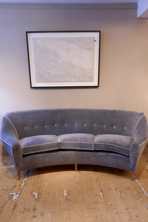X Curved 1950s italian sofa recovered in Linwood velvet