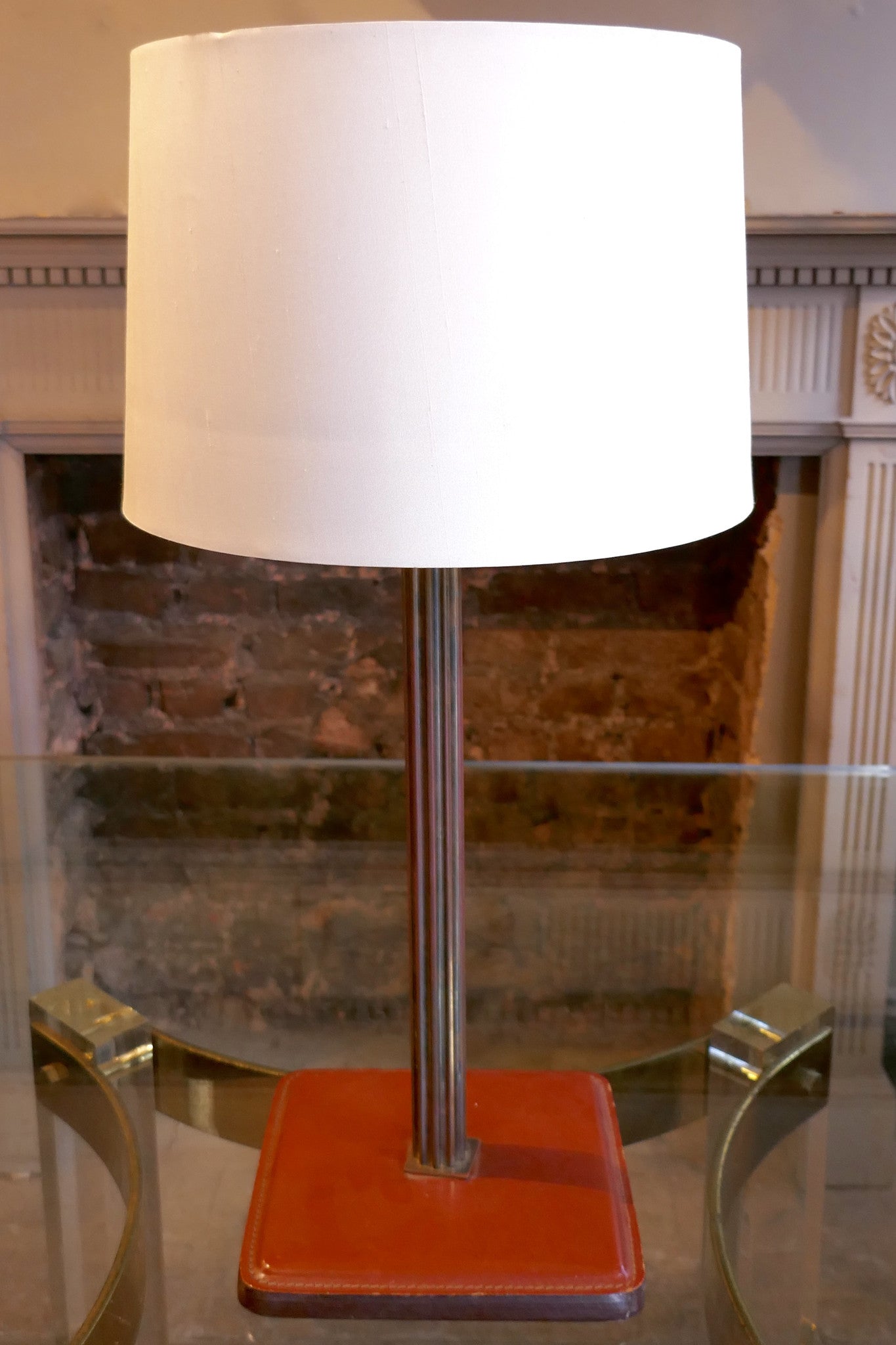 Brass Table Lamp with stiched leather base