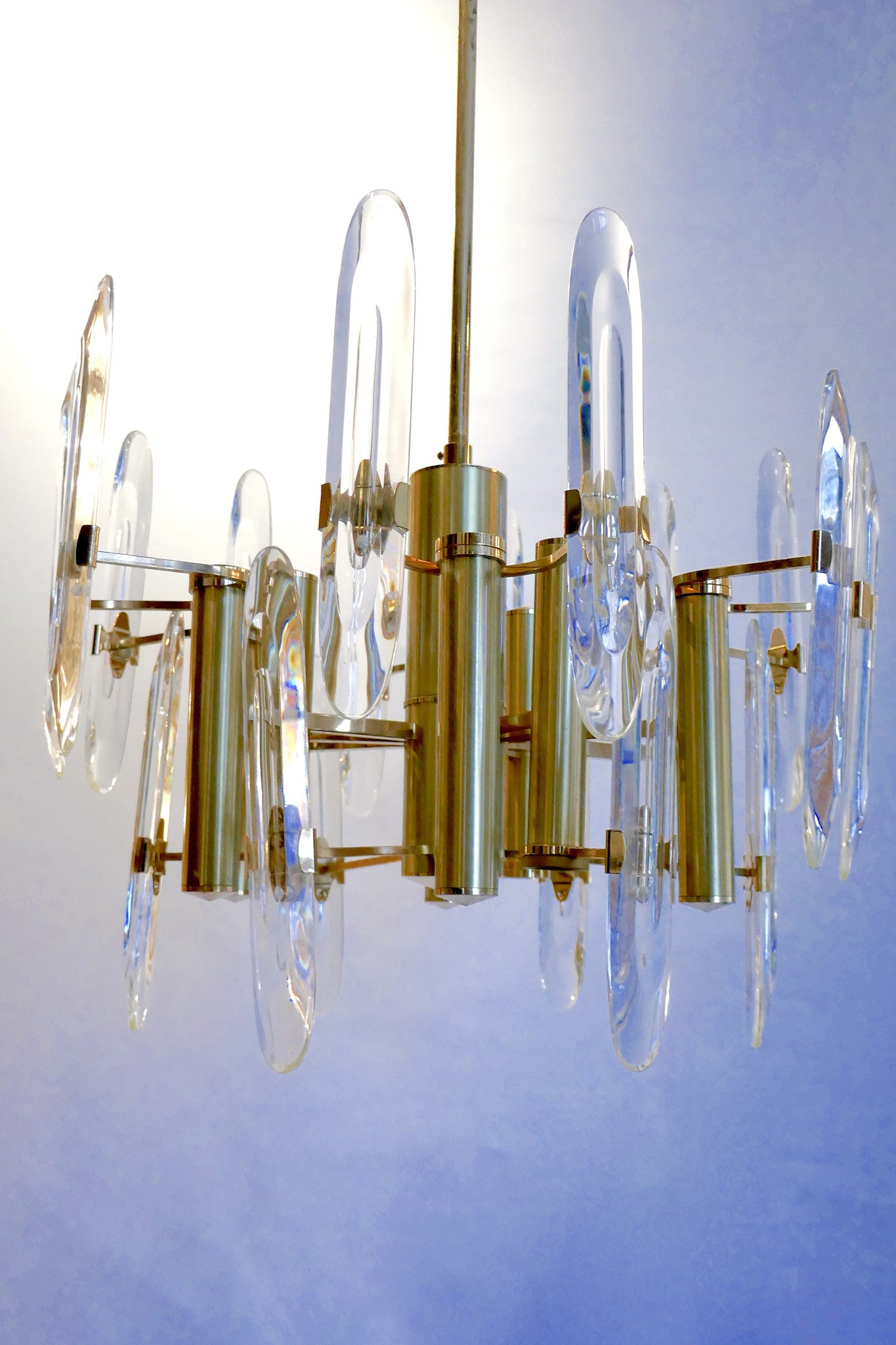 X 1970's Nine-Light gold-plated Chandelier by Gaetano Sciolari