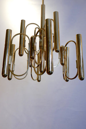 X 1970's Brass Chandelier by Gaetano Sciolari