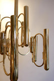 X 1970's Brass Chandelier by Gaetano Sciolari