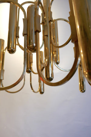 X 1970's Brass Chandelier by Gaetano Sciolari