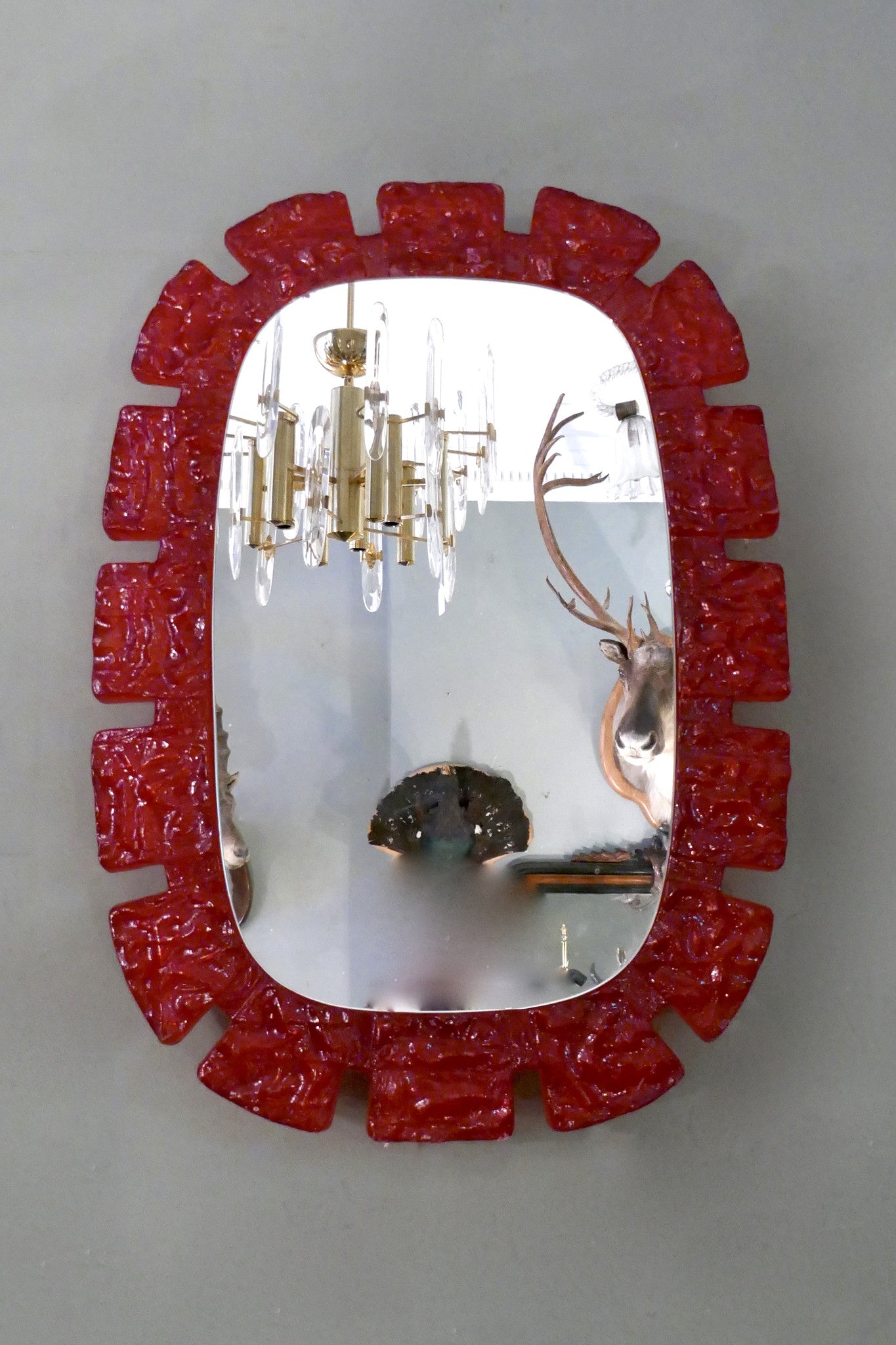 X Red perspex framed 1970s back lit wall mirror .