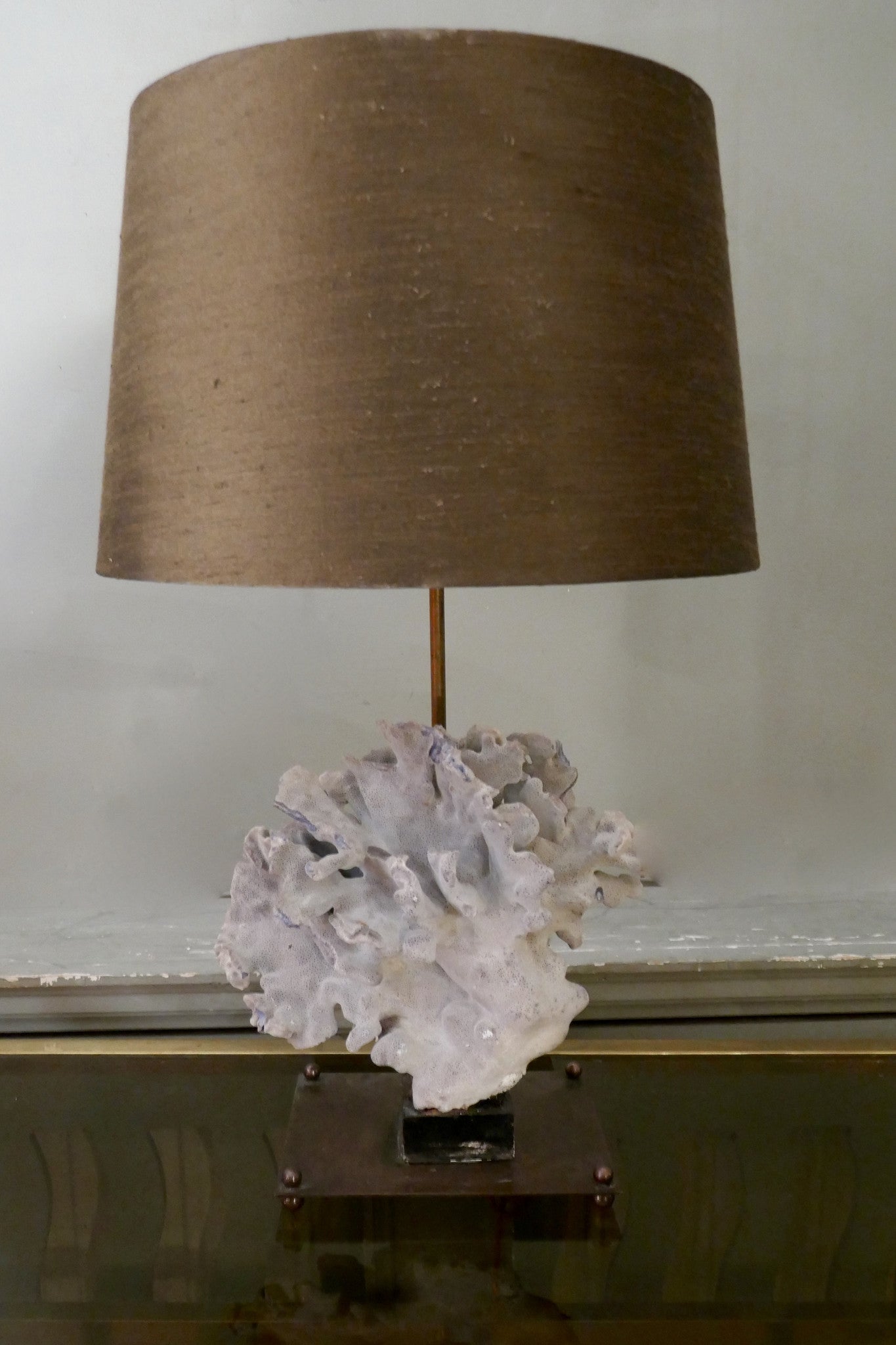 X Coral and brass 1970s Table Lamp