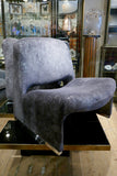 X Pair of French 1970s futuristic chairs re-upholstered in Romo metallic fabric.