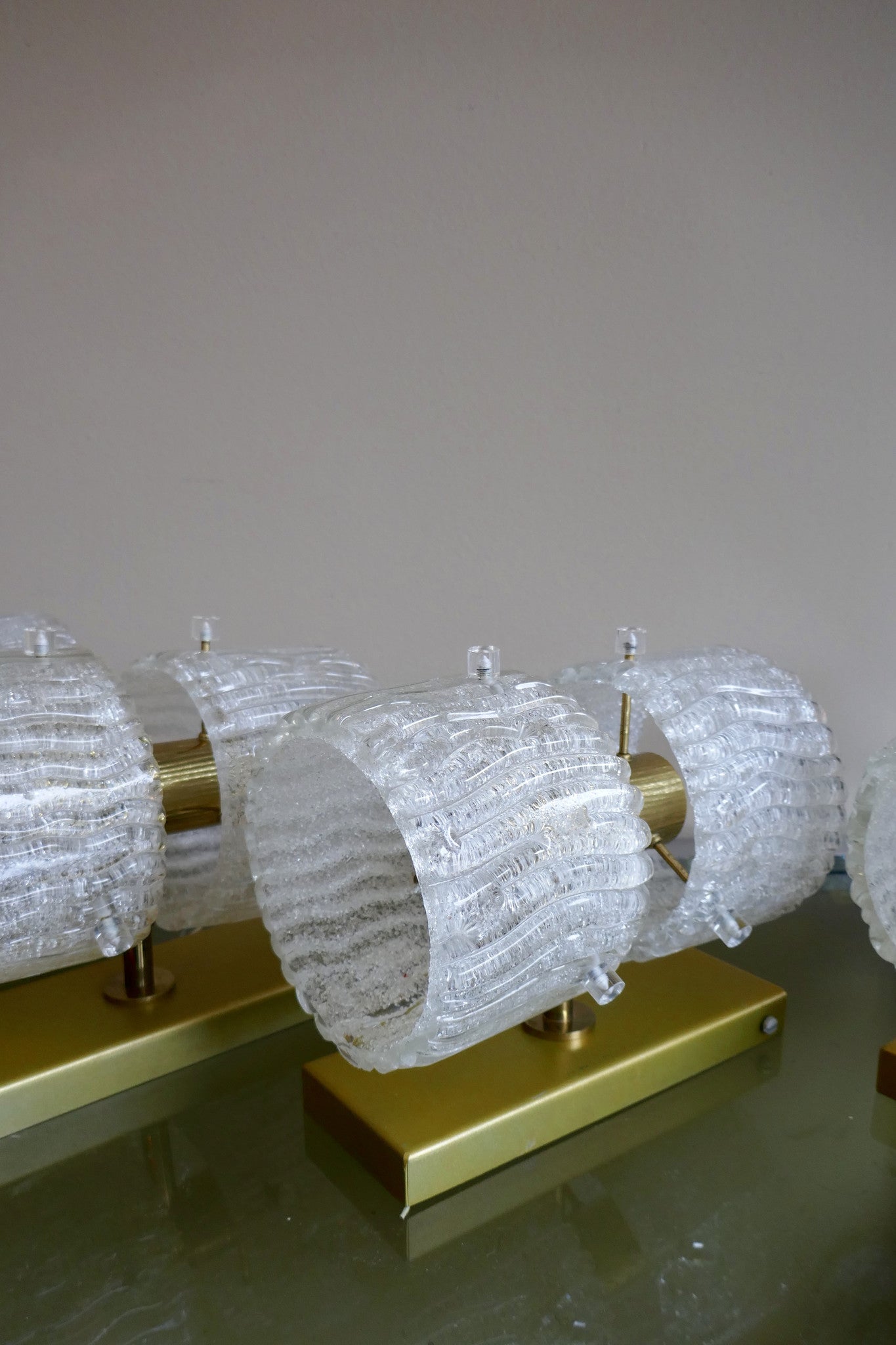 X Set of Four Glass and Brass Wall Lights