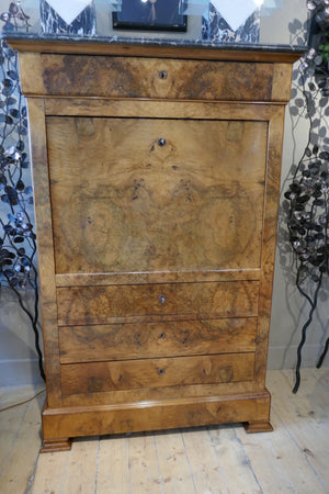 Elegant Biedermeier secretaire with variegated marble top .