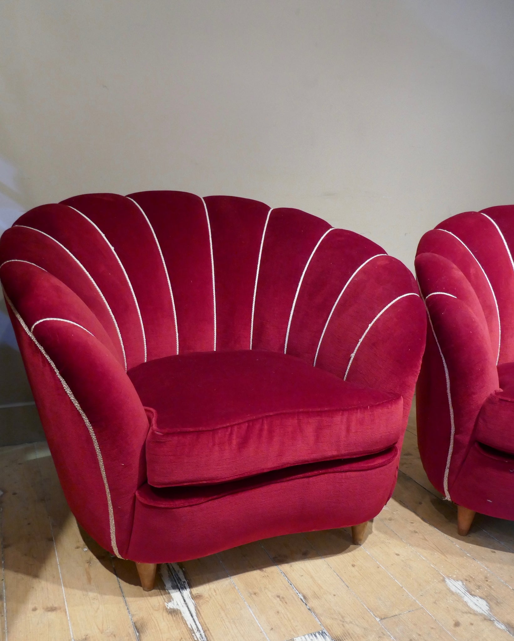 Pair of highly decorative Italian 'Shell' mid century tub chairs of ample proportions .