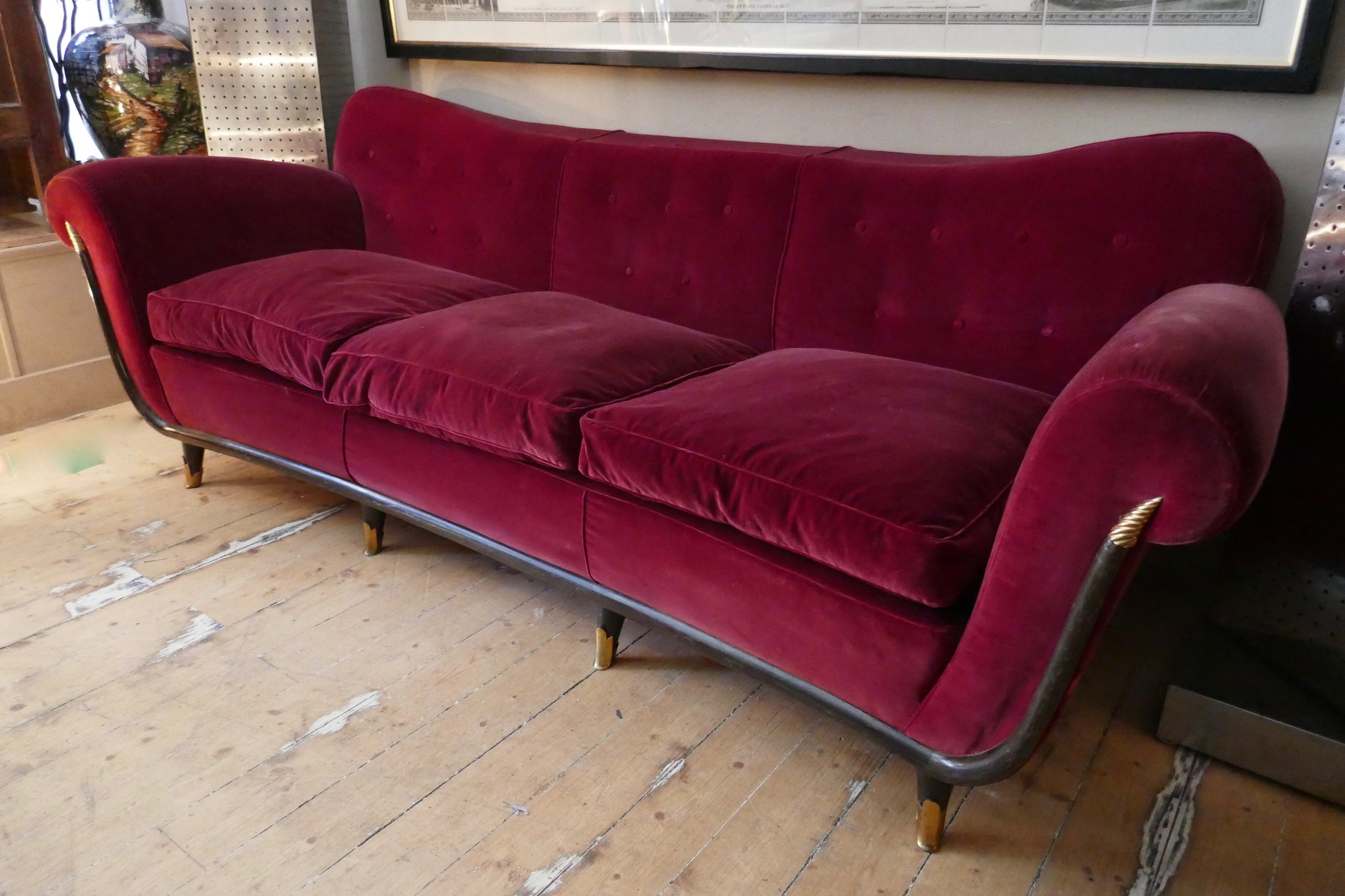 Highly decorative Guglielmo Ulrich 3 seater sofa circa 1940 . With gilt bronze embelishments.