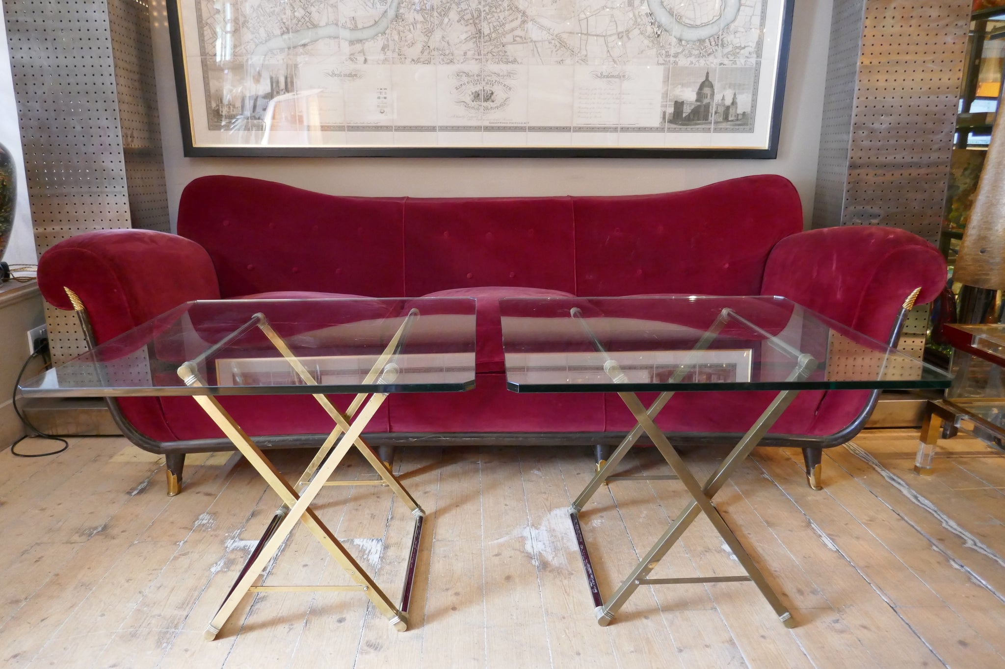 Fine quality bronze and steel side tables with plate glass tops . French circa 1970