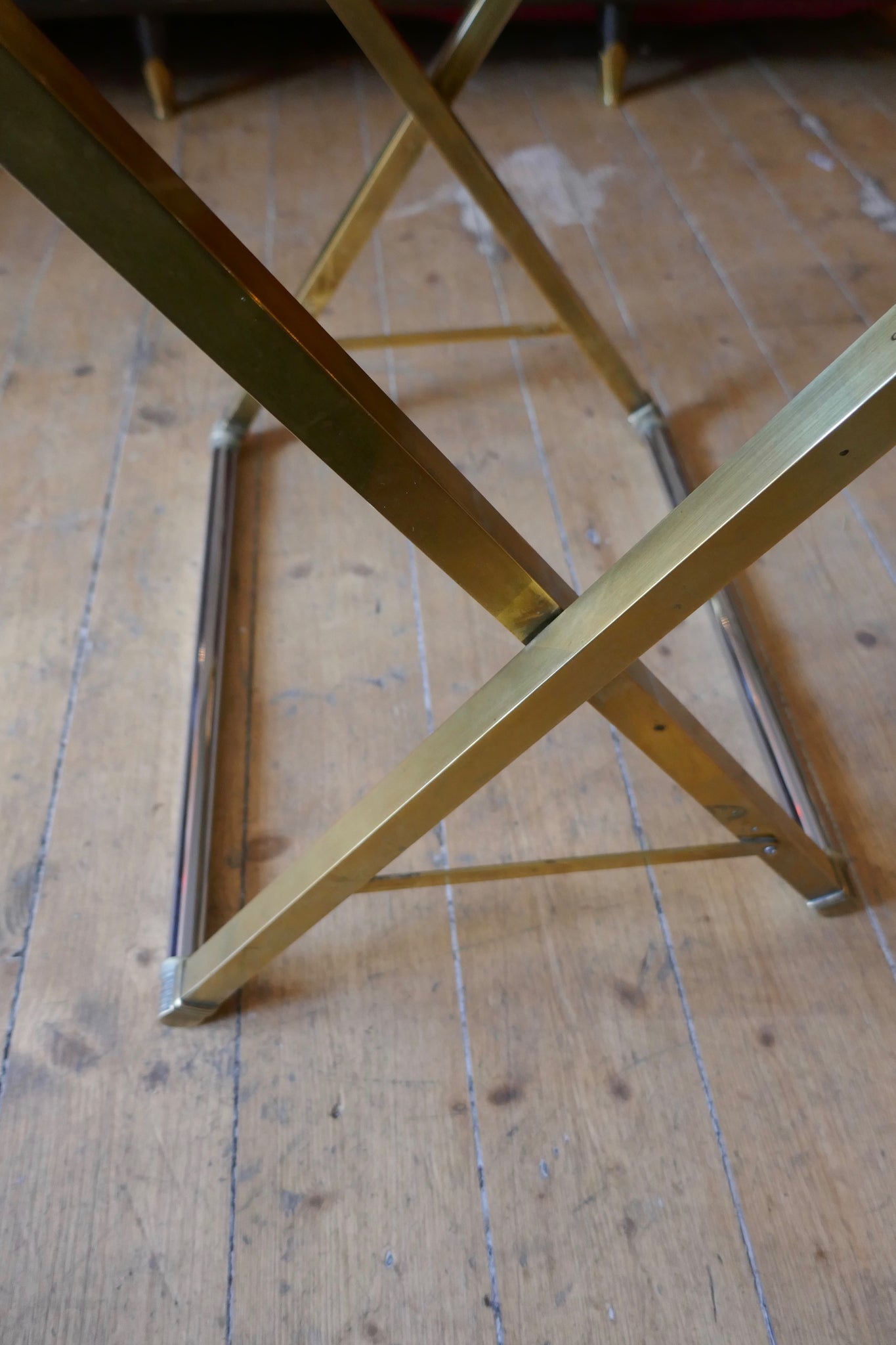 Fine quality bronze and steel side tables with plate glass tops . French circa 1970