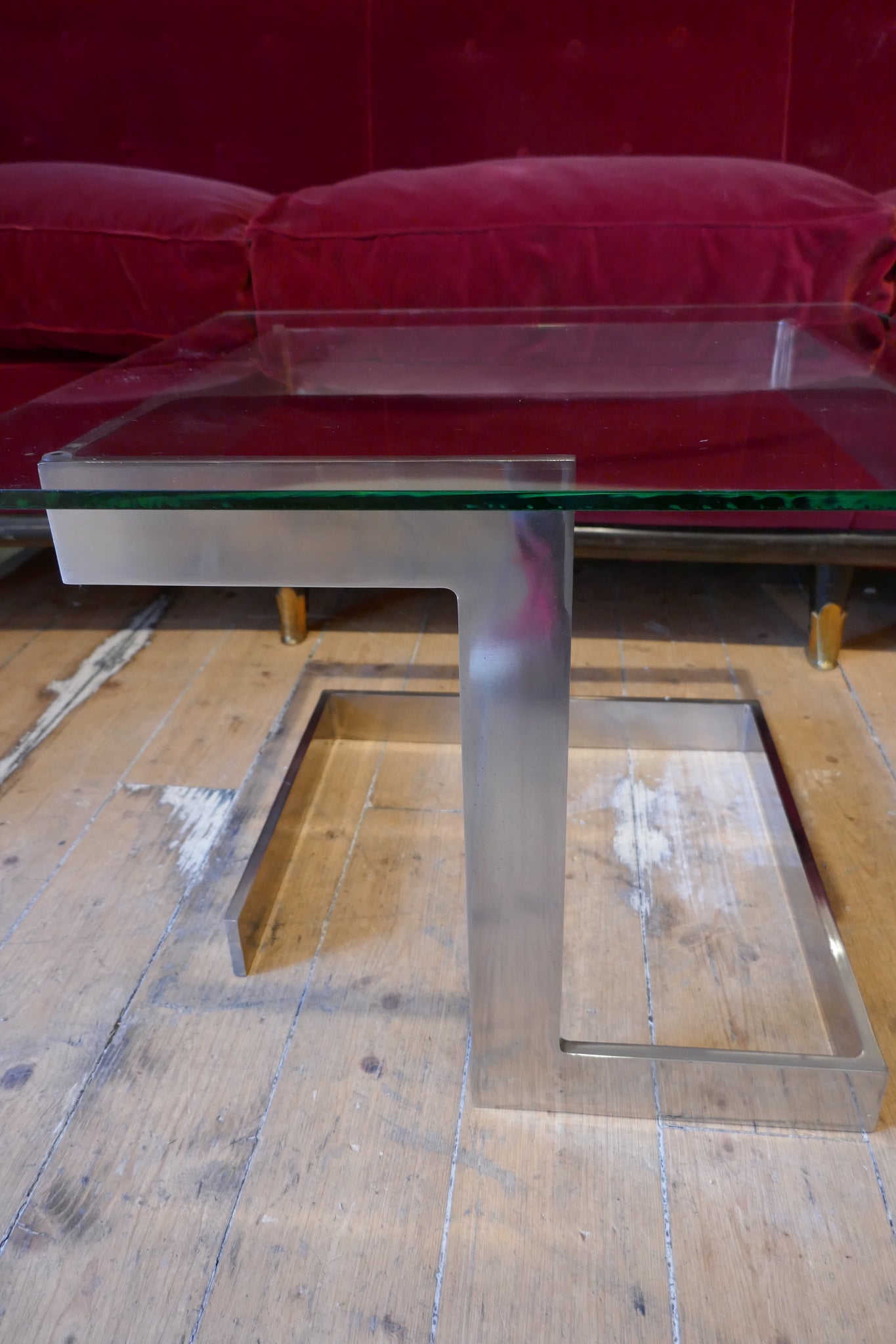 Unusual french steel geometric side table circa 1970.