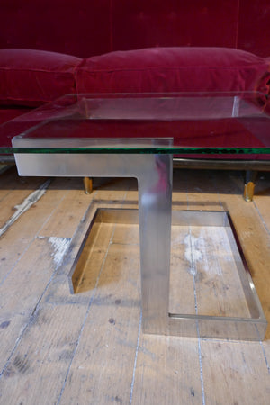 Unusual french steel geometric side table circa 1970.