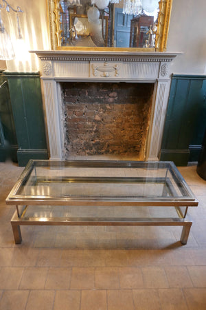 Unusual rectangular Steel and glass coffee table with sliding top in the style of Maison Jansen.
