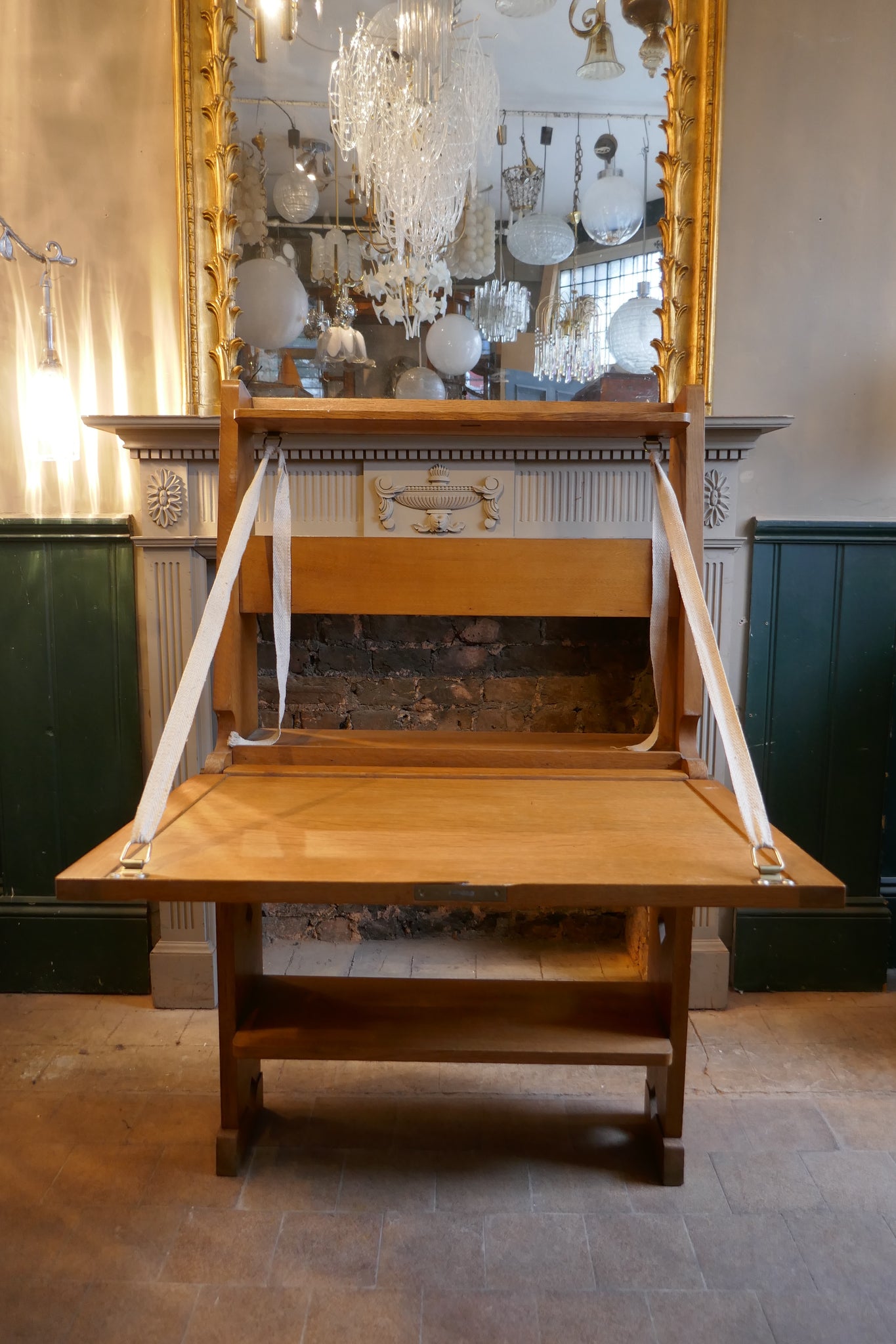 Beatifully designed and executed 1950's French fold down oak desk . Designer unknown.