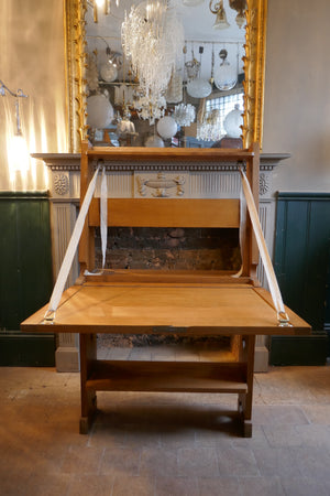 Beatifully designed and executed 1950's French fold down oak desk . Designer unknown.