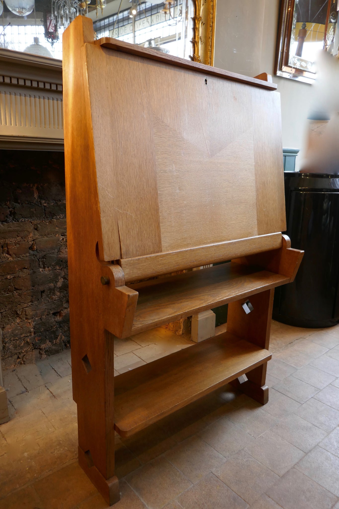 Beatifully designed and executed 1950's French fold down oak desk . Designer unknown.