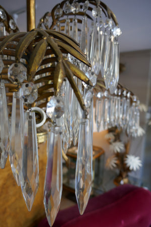Gilt bronze Viennese palm chandelier circa 1900 designed by Joseph Hoffman and manufactured by Balkalowits . With decorative original chain and ceiling plate.