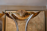 Decorative pair of 1970's chrome and gold Italian uplighters with octagonal marble bases