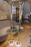 Decorative pair of 1970's chrome and gold Italian uplighters with octagonal marble bases