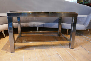 Pair of 1970's chrome and gold side tables in the manner of Willy Rizzo.