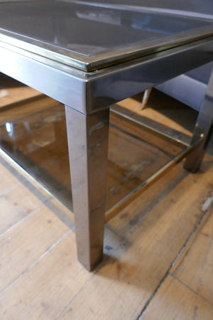 Pair of 1970's chrome and gold side tables in the manner of Willy Rizzo.