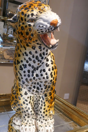 Italian seated ceramic leopard circa 1970 .