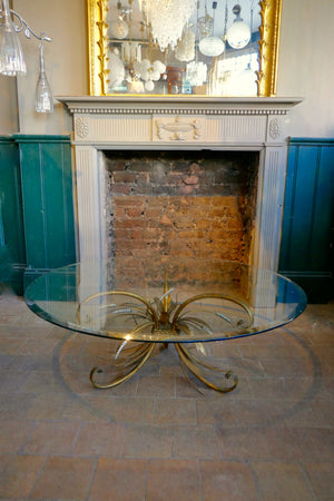 Large 1950's Italian wheatsheaf table with bevelled glass top .