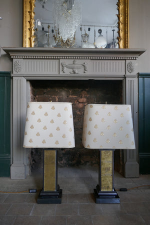 Pair of 1970's verre  eglomise table lamps .