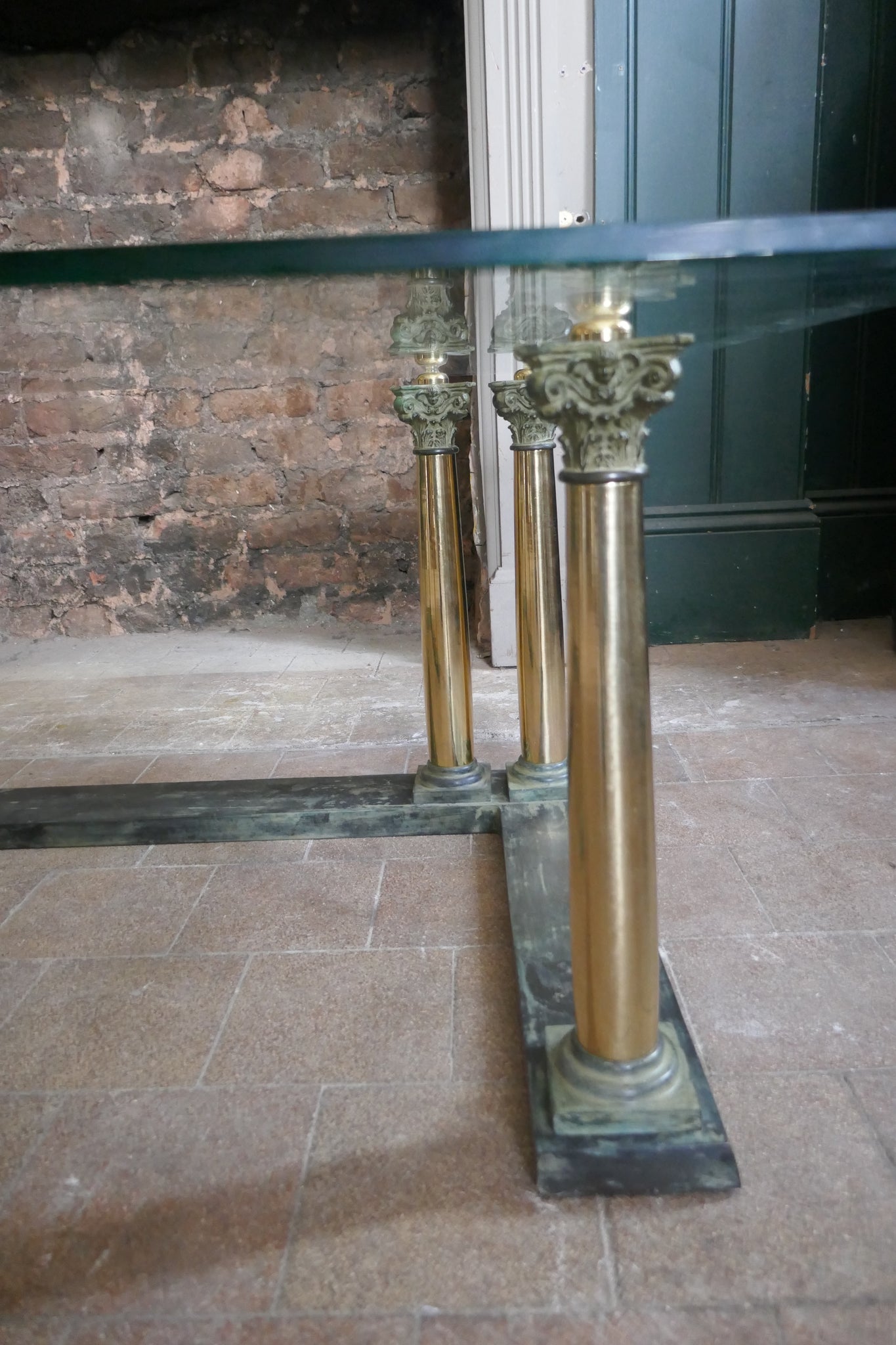 Highly decorative Italian bronze coffee table with Neoclassical column details circa 1970.