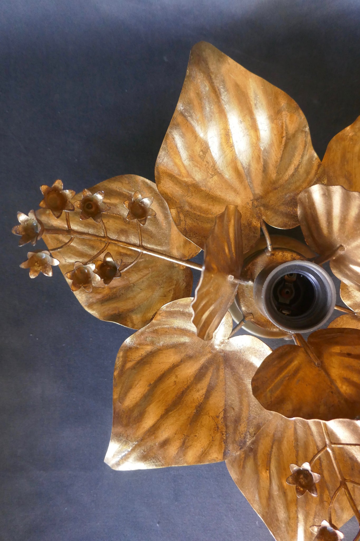 Pair of unusual gold wall light in the form of flowers . Italian circa 1960 .