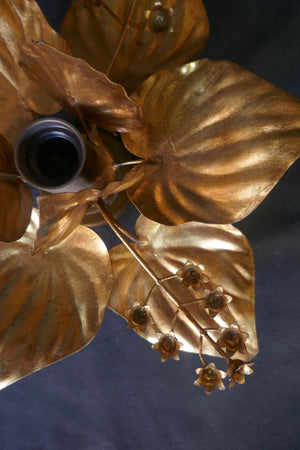 Pair of unusual gold wall light in the form of flowers . Italian circa 1960 .