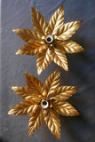 Pair of decorative Italian gold floral wall or ceiling lights circa 1960.