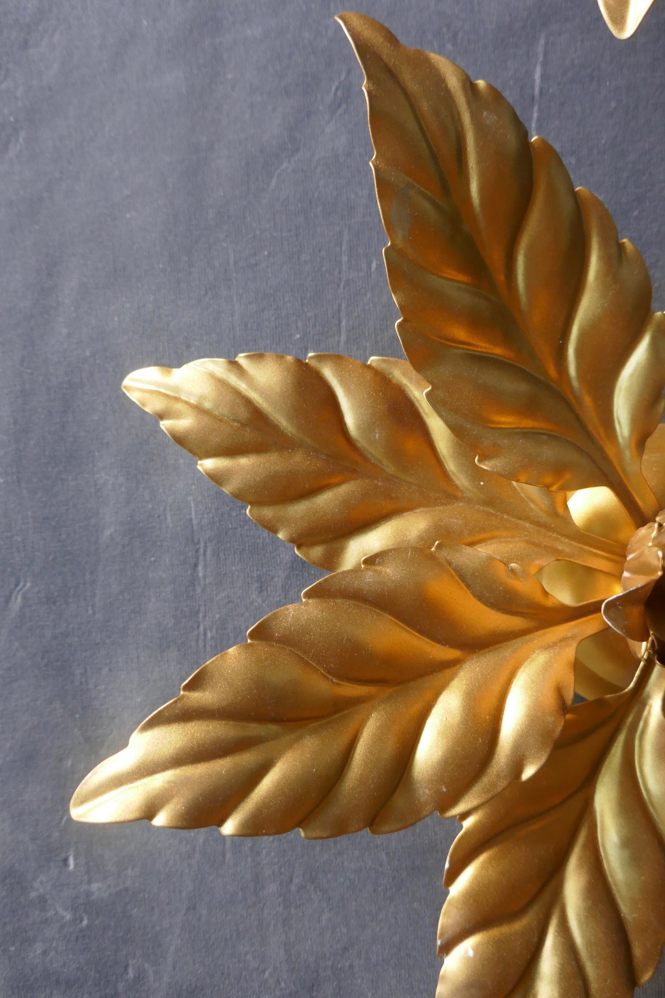 Pair of decorative Italian gold floral wall or ceiling lights circa 1960.